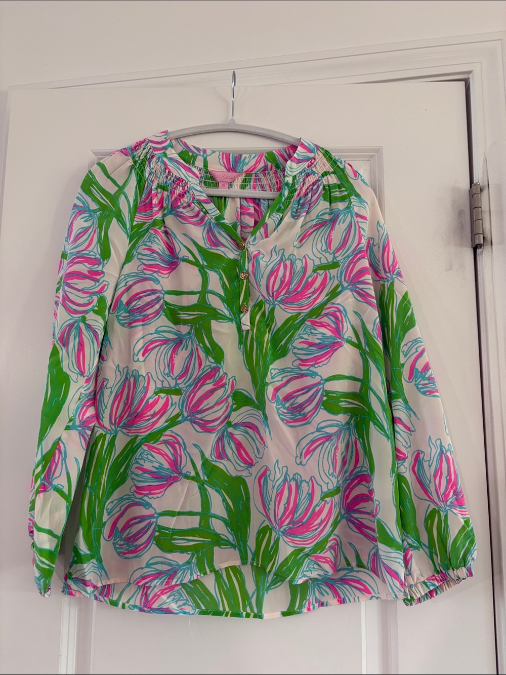 Lilly Pulitzer Floral Top in Pink, Turquoise & Green